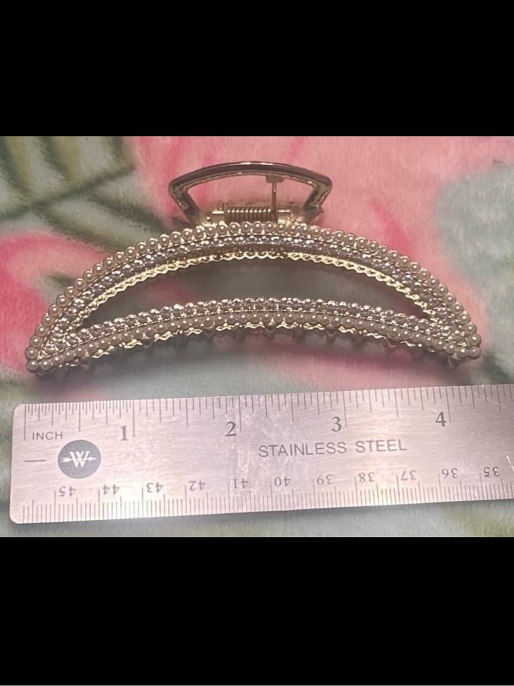 Gold Pearl Hair Claw Clip Large Rhinestone Beaded Elegant Bridal Claw Clip